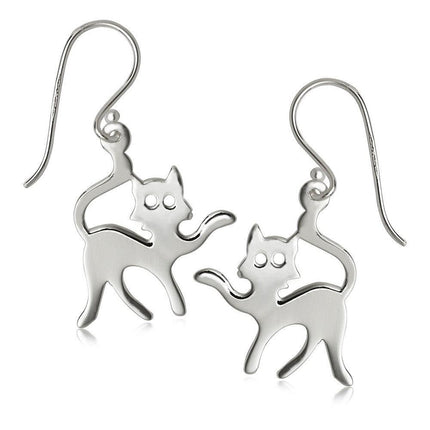 Sterling Silver Flat Cat Earrings ,