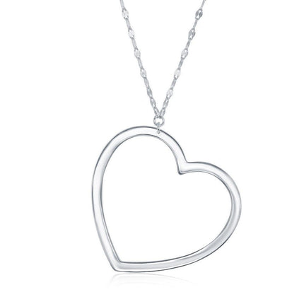 Sterling Silver Flat Large Open Heart Necklace ,
