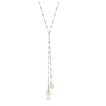 Sterling Silver Flat Mirror Chain with FWP Lariat Necklace ,