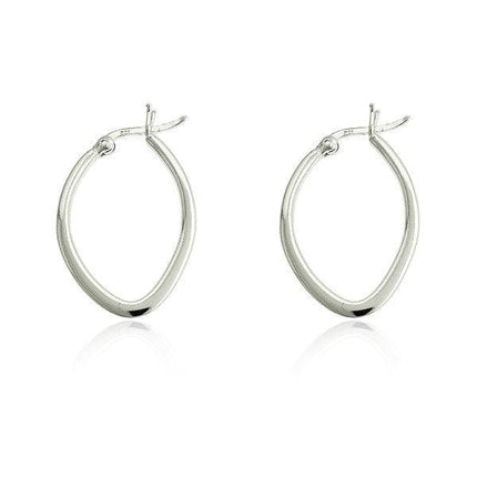Sterling Silver Flat Oval Hoop Earrings ,