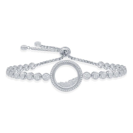 Sterling Silver Floating White CZ in a Disc Bezel-Set Bracelet ,