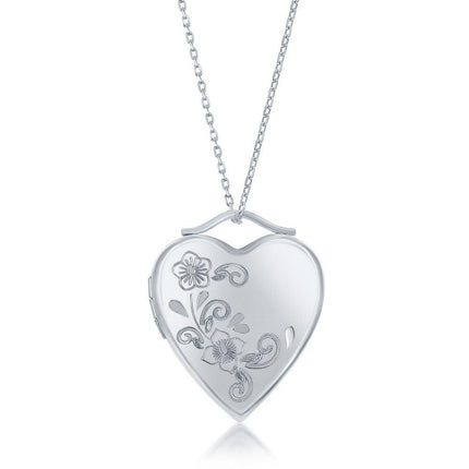 Sterling Silver Floral Design Heart Locket ,