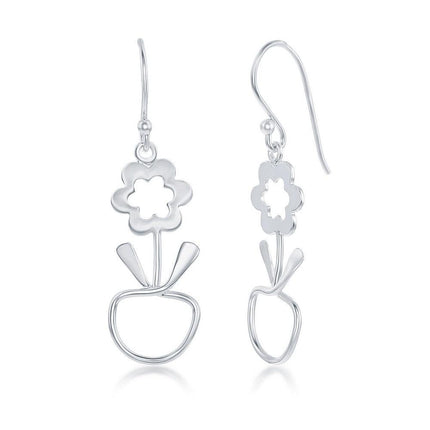 Sterling Silver Flower and Apple Designed Earrings ,