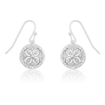 Sterling Silver Flower Cutout Diamond Earrings ,