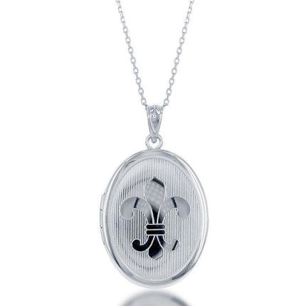 Sterling Silver Fluer De Lis Oval Locket ,