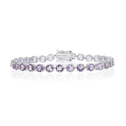 Sterling Silver Four-Prong 5mm Round 12.76cttw Amethyst Bracelet ,