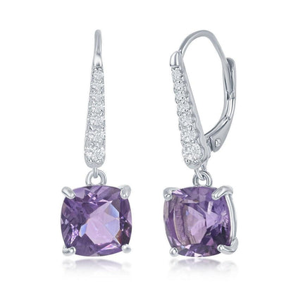 Sterling Silver Four Prong Amethyst Earrings ,