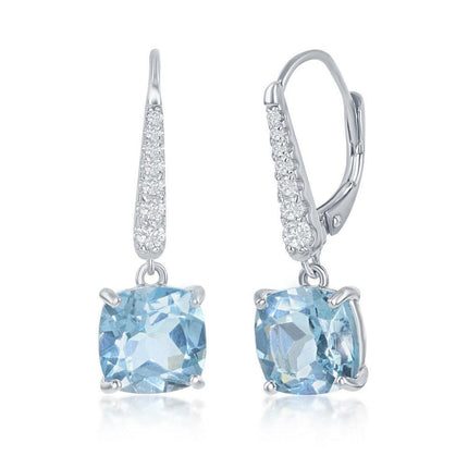Sterling Silver Four Prong Blue Topaz Earrings ,