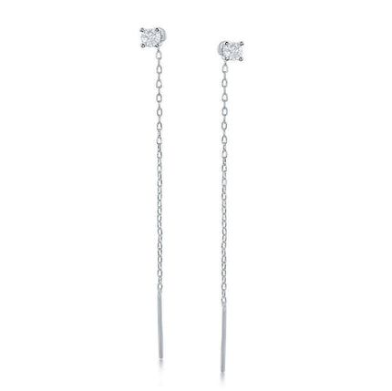 Sterling Silver Four Prong Chain Threader Earrings ,