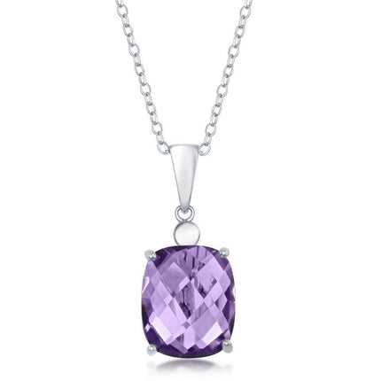 Sterling Silver Four-Prong Checkered 5.1cttw Amethyst Necklace ,
