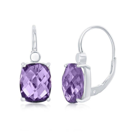 Sterling Silver Four-Prong Checkered 5.7cttw Amethyst Earrings ,