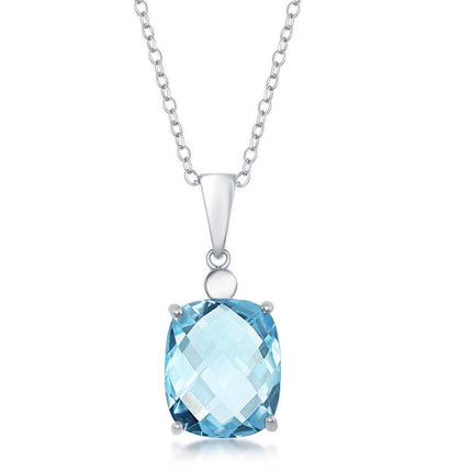 Sterling Silver Four-Prong Checkered 7.4cttw Blue Topaz Necklace ,