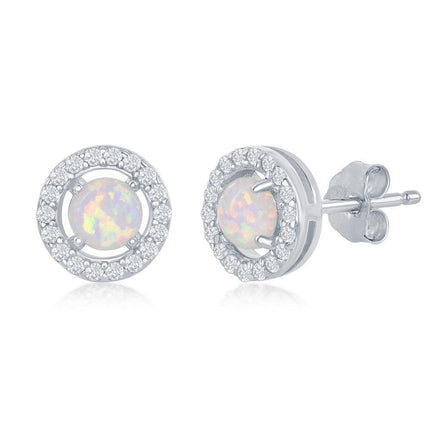 Sterling Silver Four Prong Halo Round Stud Earrings ,