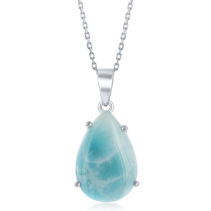 Sterling Silver Four Prong Larimar Teardrop Pendant ,
