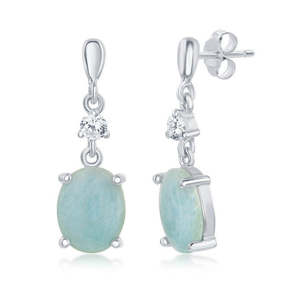 Sterling Silver Four Prong Oval Larimar Earrings ,