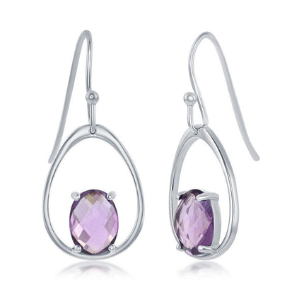 Sterling Silver Four Prong Purple Amethyst Earrings ,