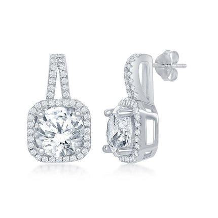 Sterling Silver Four Prong Round CZ Earrings ,