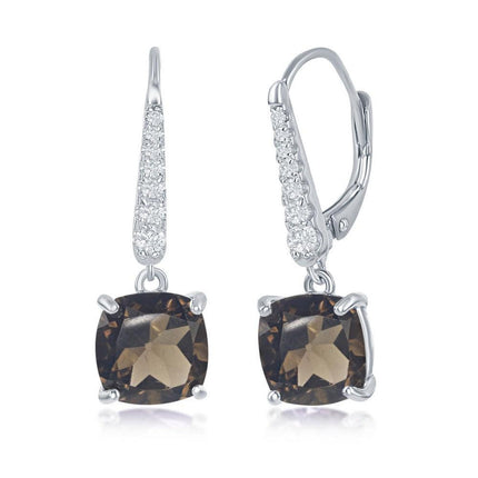 Sterling Silver Four Prong Smoky Quartz Earrings ,