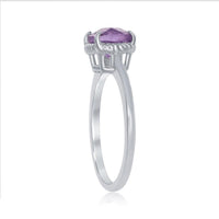 Sterling Silver Four-Prong Square Amethyst Rope Design Border Ring ,