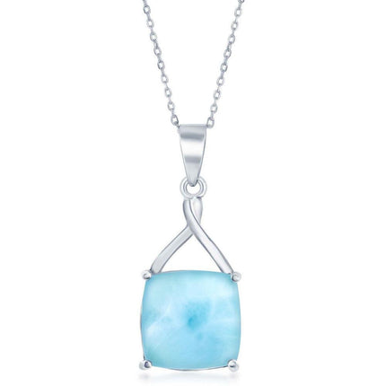 Sterling Silver Four Prong Square Larimar Pendant ,