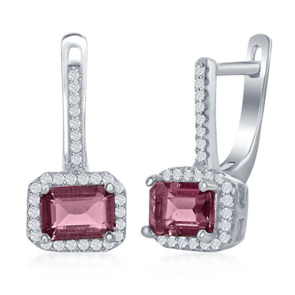Sterling Silver Four Prong Tourmaline CZ Earrings ,