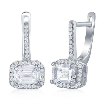Sterling Silver Four Prong White CZ Earrings ,