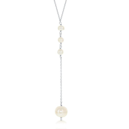 Sterling Silver Freshwater Pearl 'Y' Design Lariat Necklace ,
