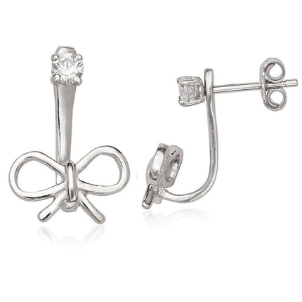 Sterling Silver Front 3mm CZ with Back Bow Earrings ,
