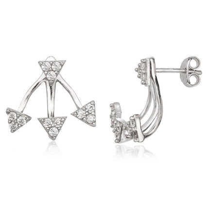 Sterling Silver Front Triangle CZ Back Earrings ,