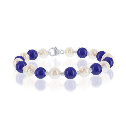 Sterling Silver FWP and Blue Lapis Alternating Bracelet, 7.5" ,