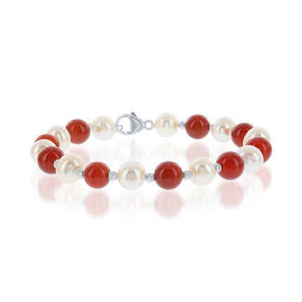 Sterling Silver FWP and Carnelian Alternating Bracelet, 7.25" ,