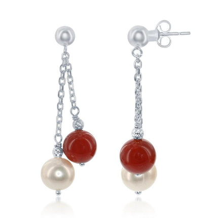 Sterling Silver FWP and Carnelian Strand Earrings ,