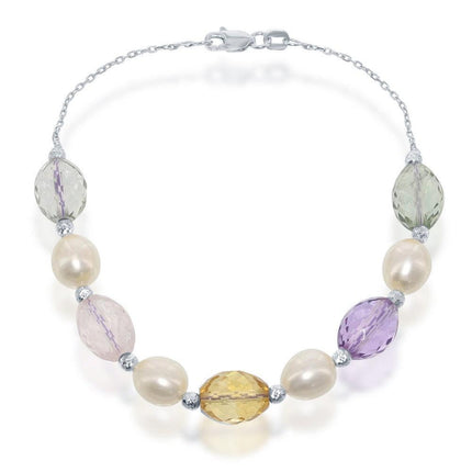 Sterling Silver FWP with Citrine and Amethyst Bracelet, 7.5" ,