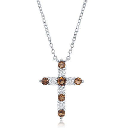 Sterling Silver Garnet CZ January Birthstone Cross Necklace ,