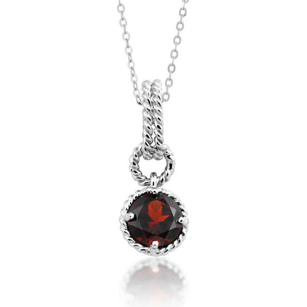 Sterling Silver Garnet Gemstone Circle Pendant ,