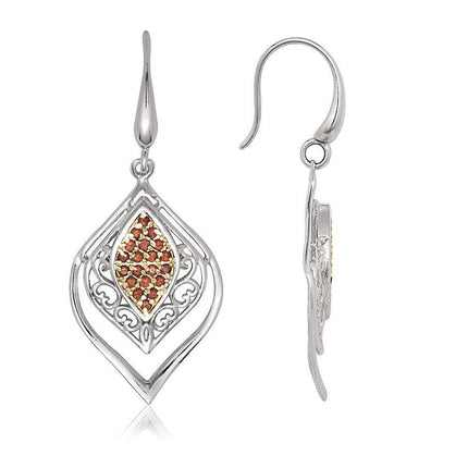 Sterling Silver Garnet Stone Marquise Earrings ,