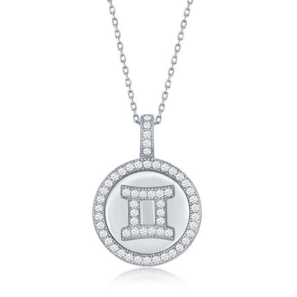 Sterling Silver Gemini Zodiac Disc Pendant Chain ,