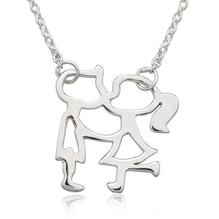 Sterling Silver Girl and Boy Cutout Necklace ,