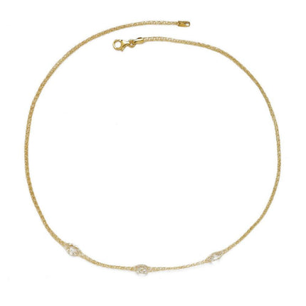 Sterling Silver Gold 3 Crystals Mesh Necklace ,