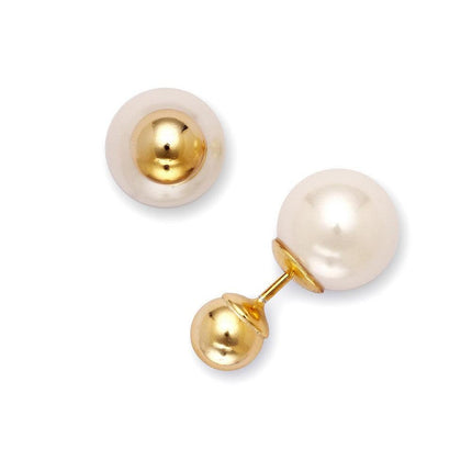 Sterling Silver Gold 6mm with White Pearl Earrings ,