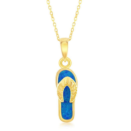 Sterling Silver Gold Blue Inlay Flip-Flop Pendant ,