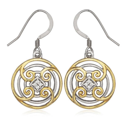 Sterling Silver Gold Circle with CZ Center Earrings ,