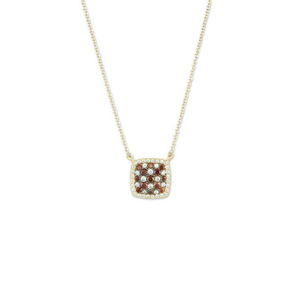 Sterling Silver Gold Garnet CZ Micro Pave Necklace ,