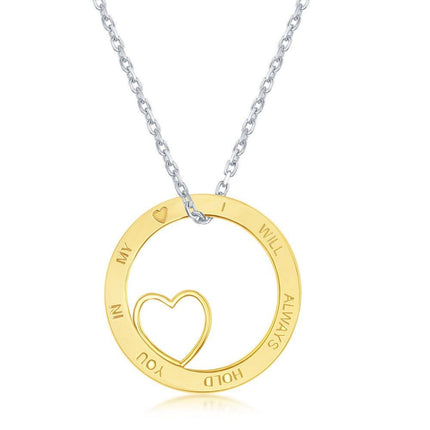 Sterling Silver Gold Open Circle Heart Necklace ,