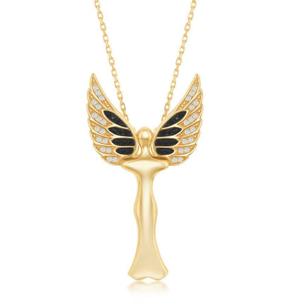 Sterling Silver Gold Plated Angel Movable Wings Pendant ,