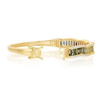Sterling Silver Gold Plated Baguette Rainbow CZ Bangle ,