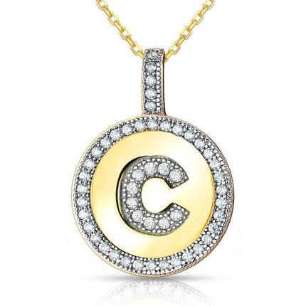 Sterling Silver Gold Plated Circle "C" Pendant with Chain ,
