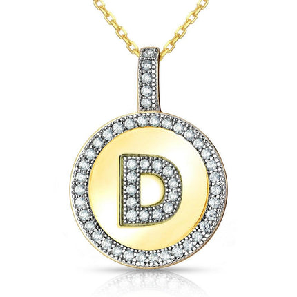 Sterling Silver Gold Plated Circle "D" Pendant with Chain ,