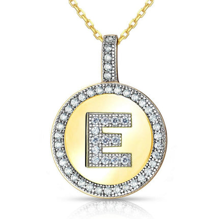 Sterling Silver Gold Plated Circle "E" Pendant with Chain ,