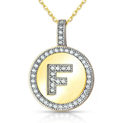 Sterling Silver Gold Plated Circle "F" Pendant with Chain ,